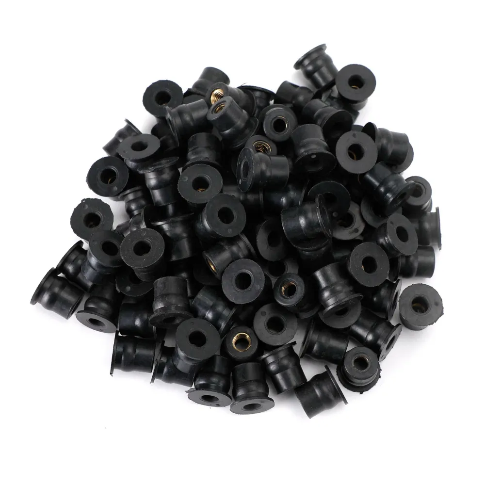 Tuercas de goma M6 para pozos Tuercas para pozos para carenado & Paquete de 100 fijaciones de pantalla - Orificio de 13 mm