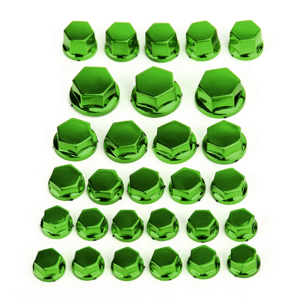 30 Uds., 5 tamaños, cubiertas de tornillo hexagonales de plástico verde para motocicleta, tapa de tuerca de perno, cubiert...