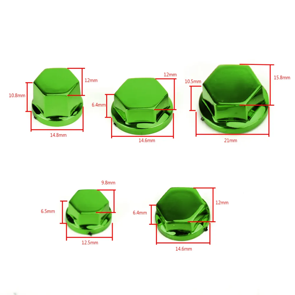 30 Uds., 5 tamaños, cubiertas de tornillo hexagonales de plástico verde para motocicleta, tapa de tuerca de perno, cubiert...