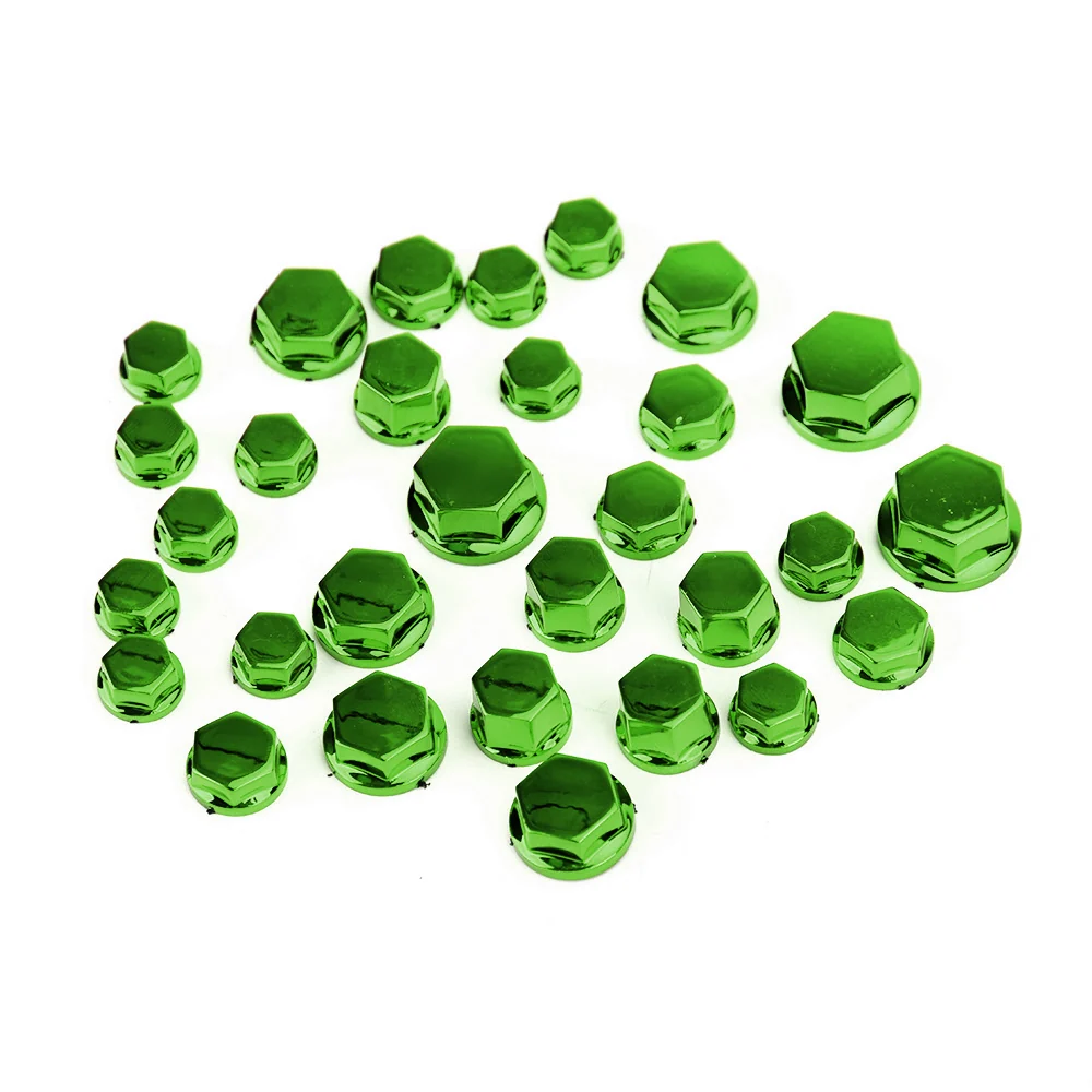 30 Uds., 5 tamaños, cubiertas de tornillo hexagonales de plástico verde para motocicleta, tapa de tuerca de perno, cubiert...
