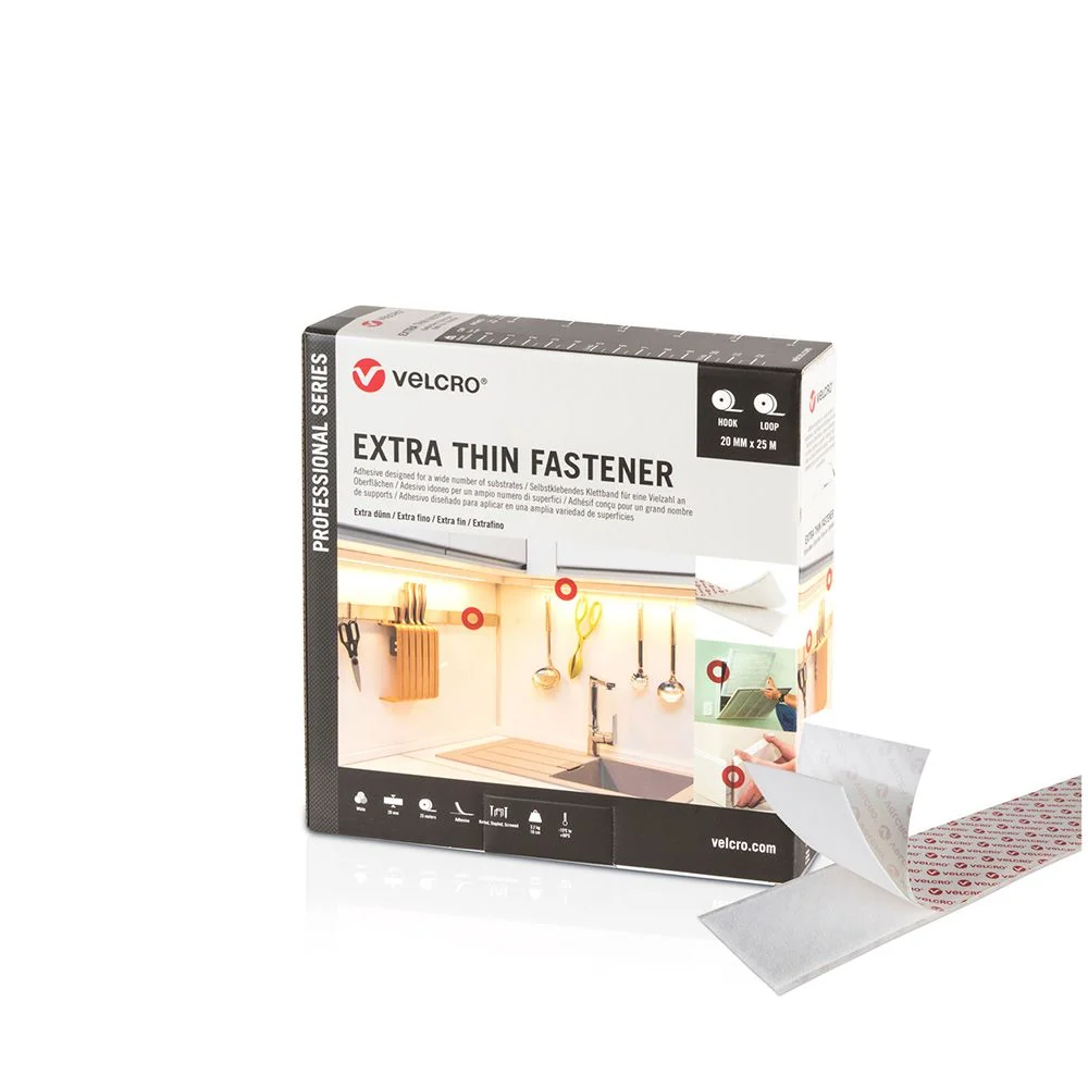 CINTA ADHESIVA EXTRAFINA BLANCA 20 mm x 25 m VELCRO®