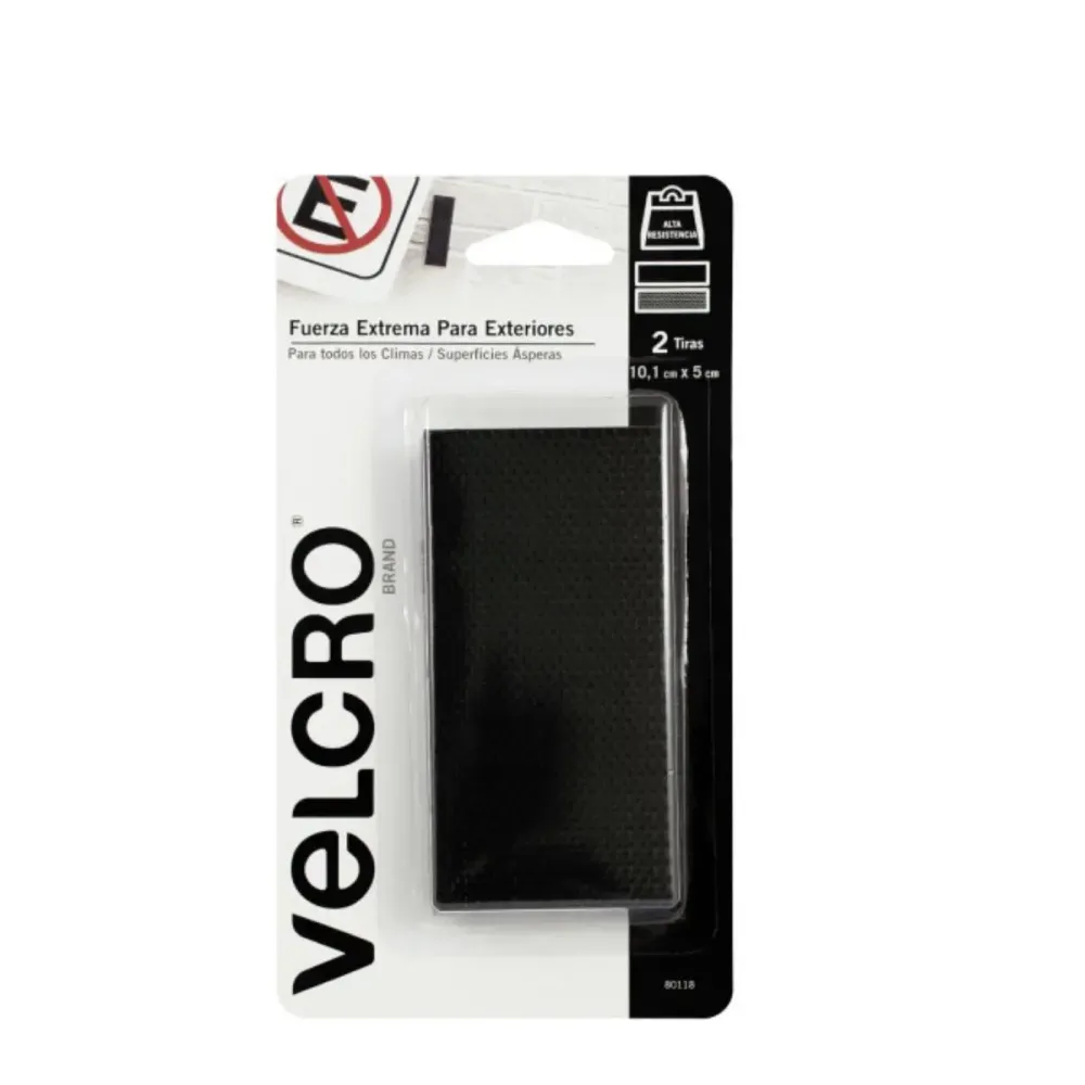 2 Tiras Adheribles VELCRO® Fuerza Extrema Alta Resistencia, Color Negro