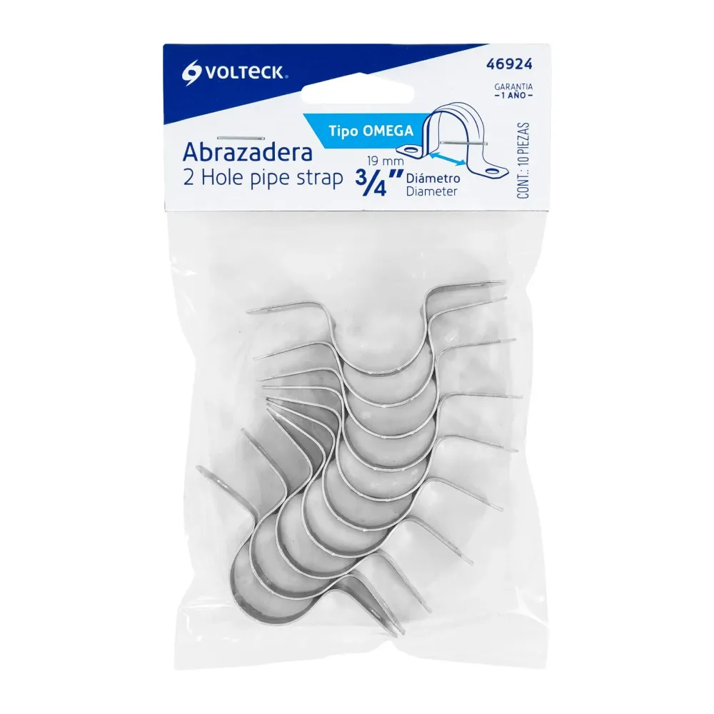 Bolsa c/10 abrazaderas tipo omega 3/4" p/tubo pared delgada FOSET AO-3/4 VOLTECK