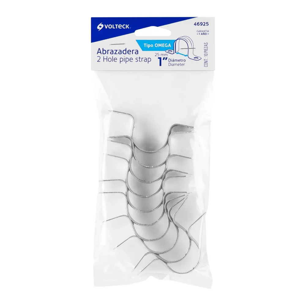 Bolsa c/10 abrazaderas tipo omega 1" p/tubo pared delgada VOLTECK AO-1