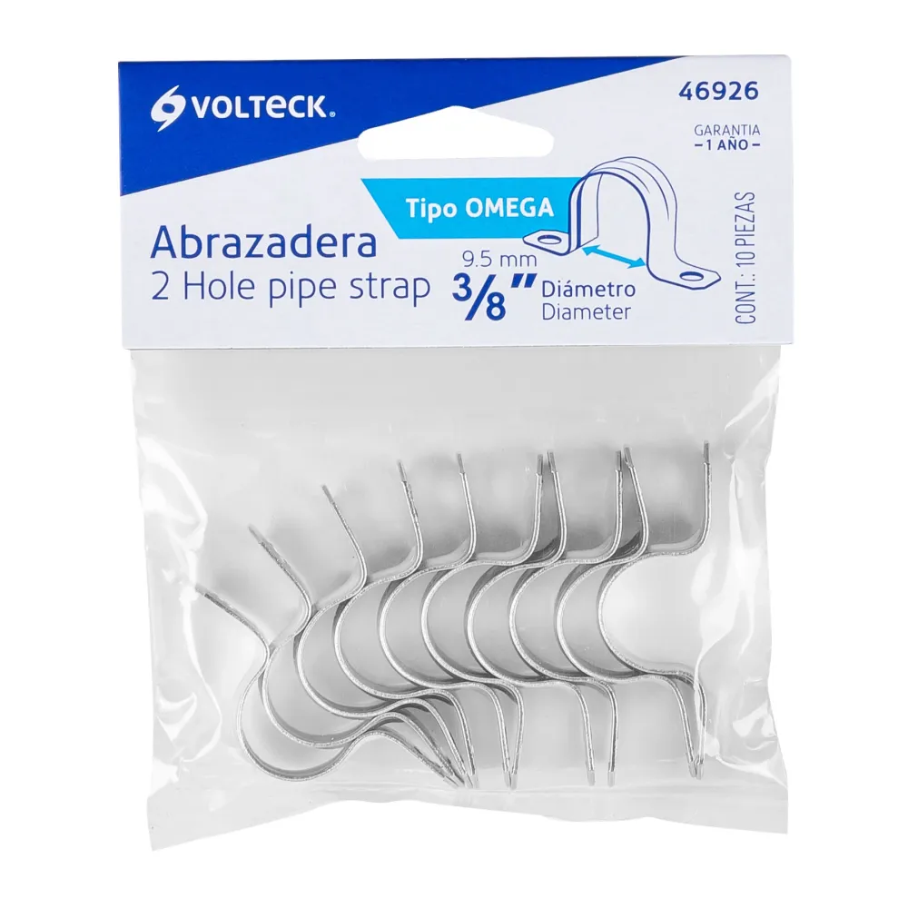Bolsa c/10 abrazaderas tipo omega 3/8" p/tubo pared delgada FOSET AO-3/8 VOLTECK