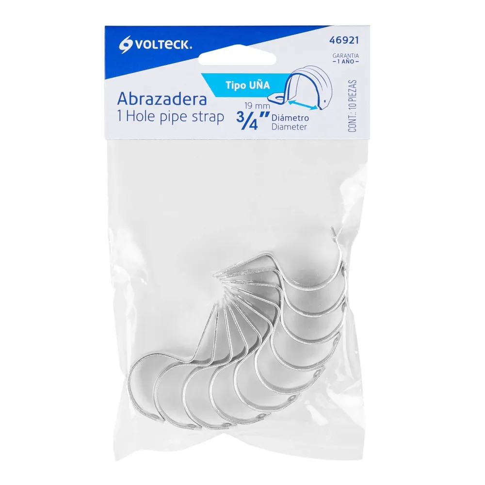 Bolsa c/10 abrazaderas tipo uñ 3/4" p/tubo pared delgada VOLTECK AU-3/4