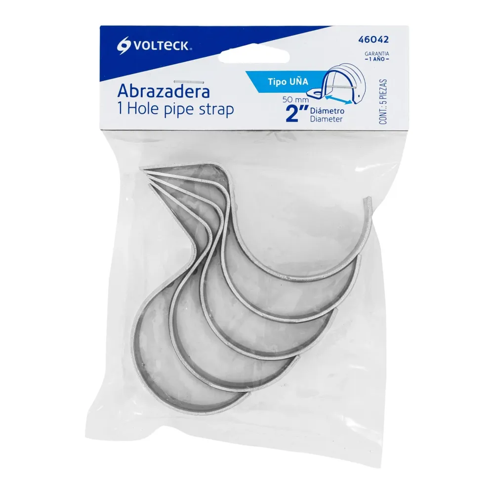 Bolsa con 5 abrazaderas 2" tipo uñ para tubo, Volteck