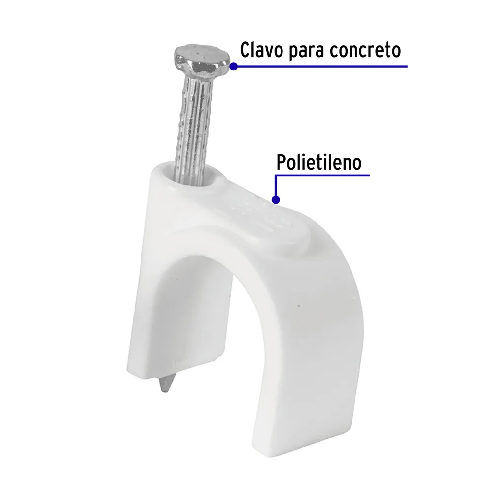 Bolsa con 20 grapas blancas de 16 mm para cable redondo Volteck