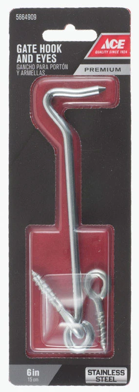 Gancho/Ojo para puerta de 6" de acero inoxidable
