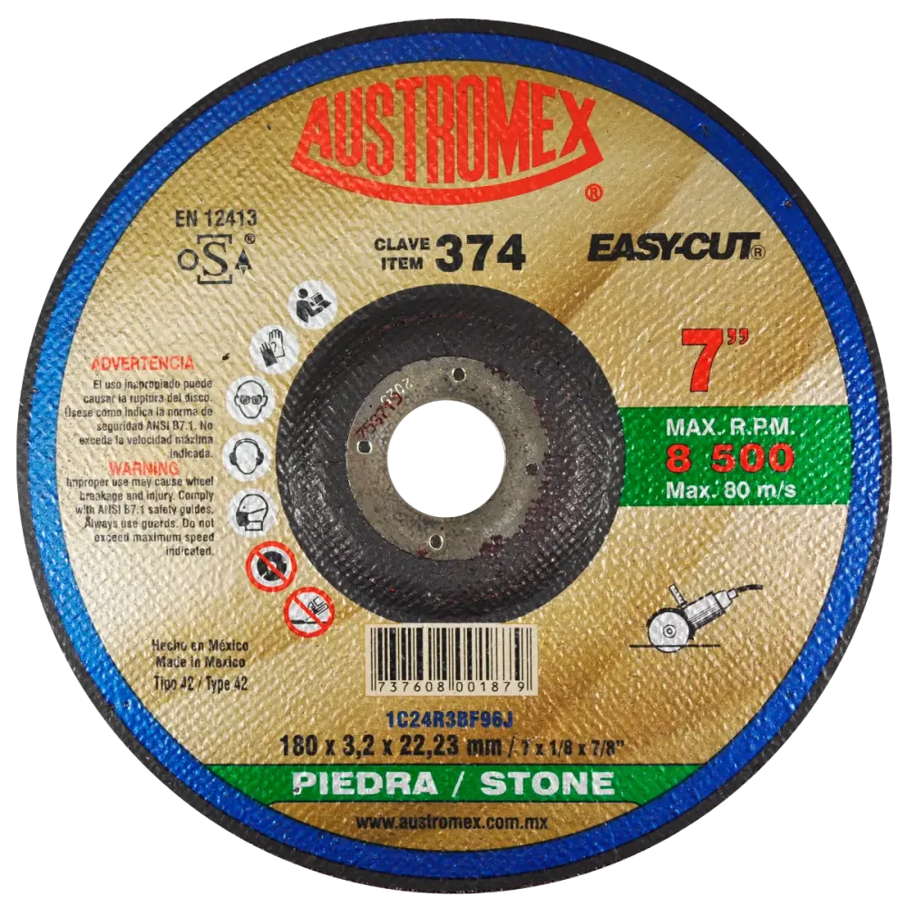 Disco Abrasivo Austromex Corte de Piedra, de 180 x 3.2 x 22.23 mm