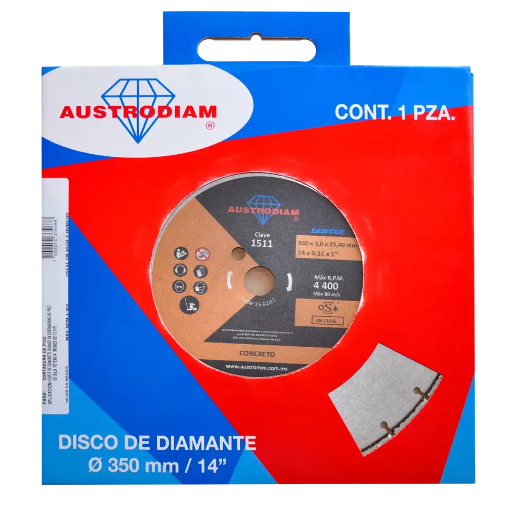 Disco Diamante Austrodiam 14 PLG Corte Concreto Curado Austromex