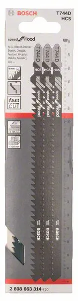 Hoja de sierra de calar BOSCH T 744 D Speed para madera L.180mm paso de diente 4mm ( 4000909194 )