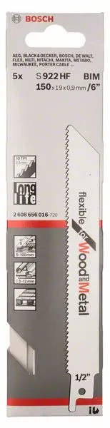 Hoja de sierra de sable BOSCH S 922 HF Longitud 150 mm Anchura 19 mm ( 4000837544 )