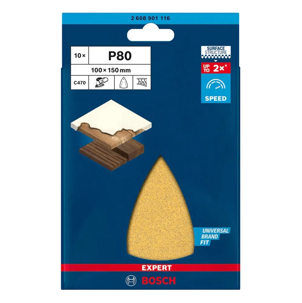 Bosch EXPERT C470 Hojas de lija 100x150mm 7 agujeros G80 para lijadoras múltiples - 10 piezas (2608901116) Bosch Professional