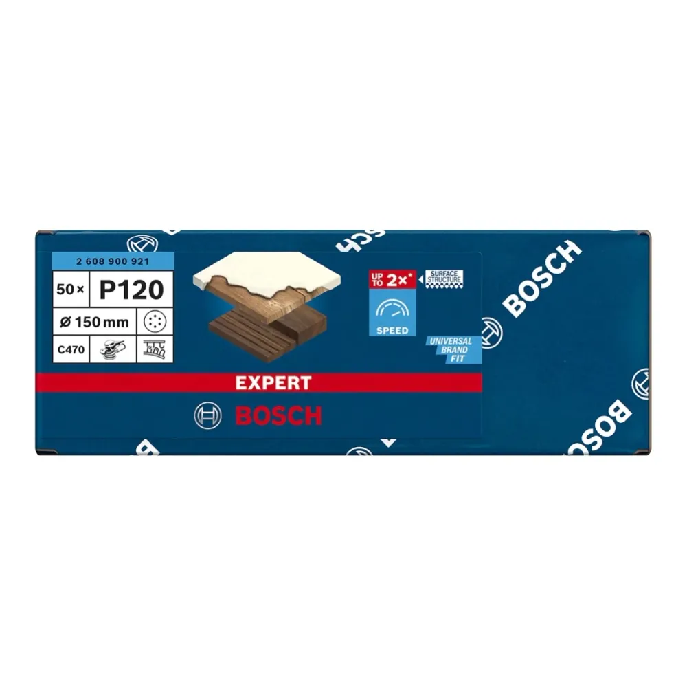 Bosch Expert C470 Papel de lija 150 mm G120 - 50 piezas (2608900921) 6 agujeros Bosch Professional