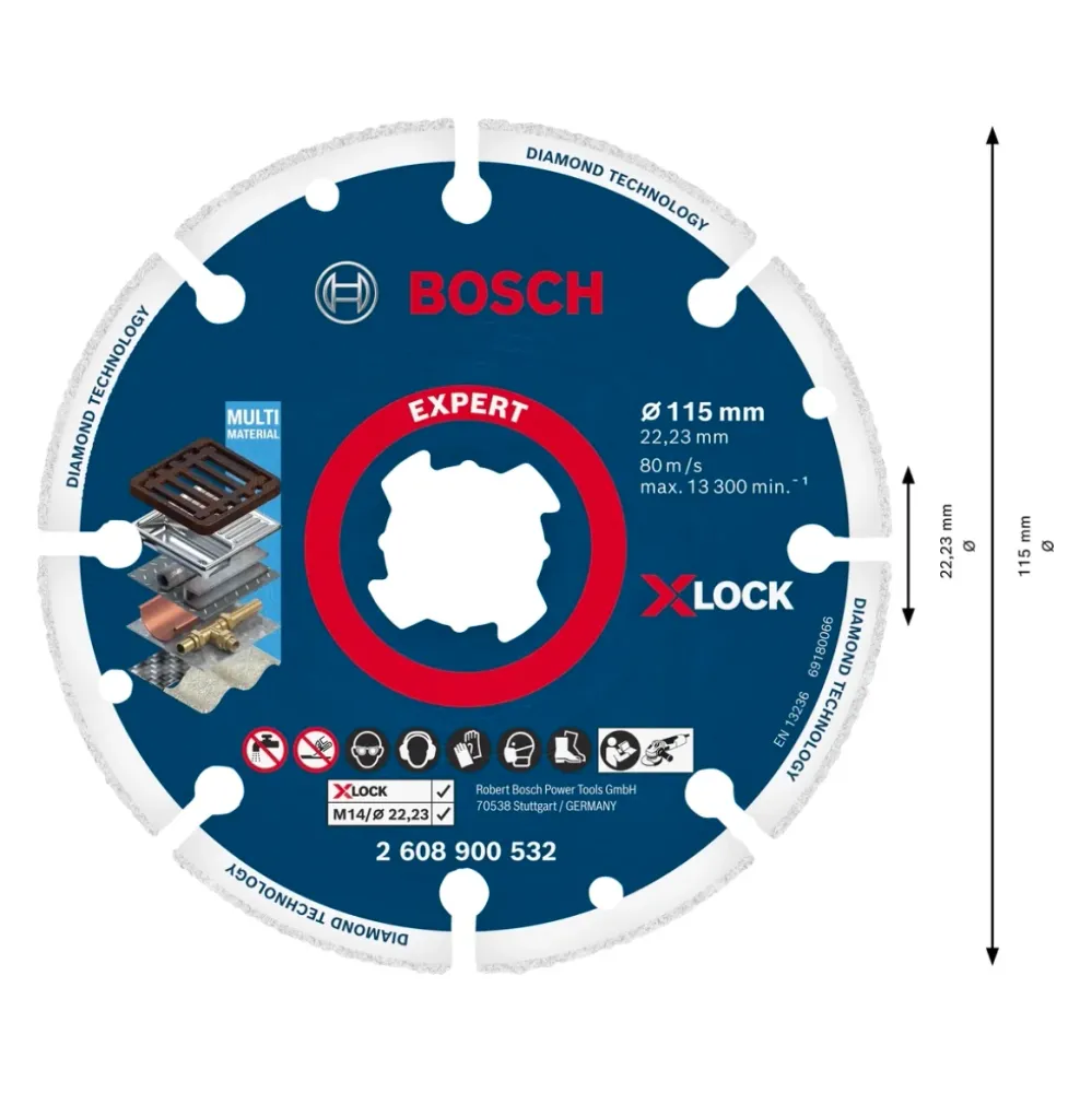 Bosch EXPERT Disco de corte de diamante X-LOCK Disco de corte 115 x 22,23mm 1 pza ( 2608900532 ) Tecnologí de diamante Bos...