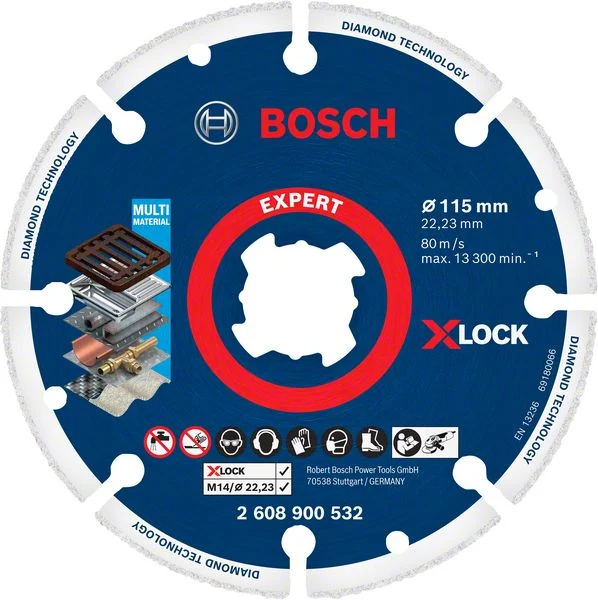 Bosch EXPERT Disco de corte de diamante X-LOCK Disco de corte 115 x 22,23mm 1 pza ( 2608900532 ) Tecnologí de diamante Bos...