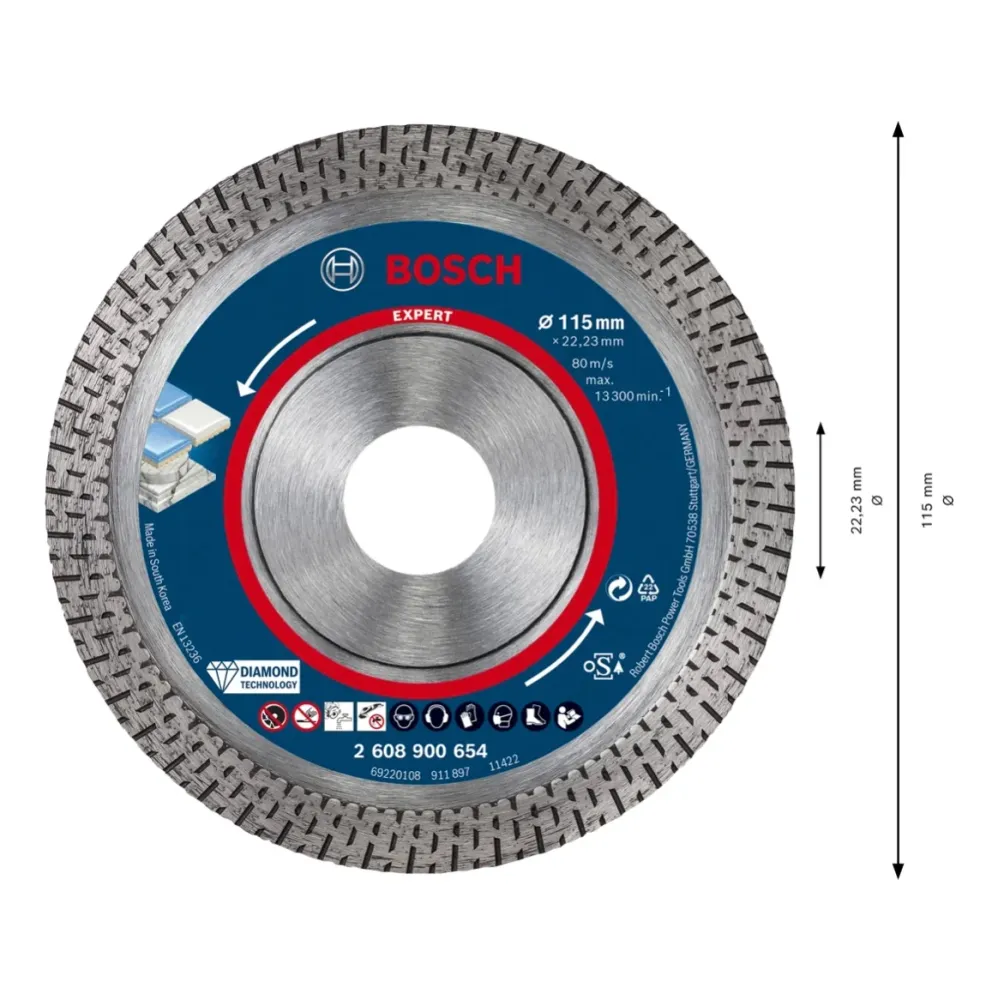 Bosch EXPERT HardCeramic disco de corte de diamante 115 x 22,23 mm 1 pieza (2608900654) Diamond Technology Bosch Professional