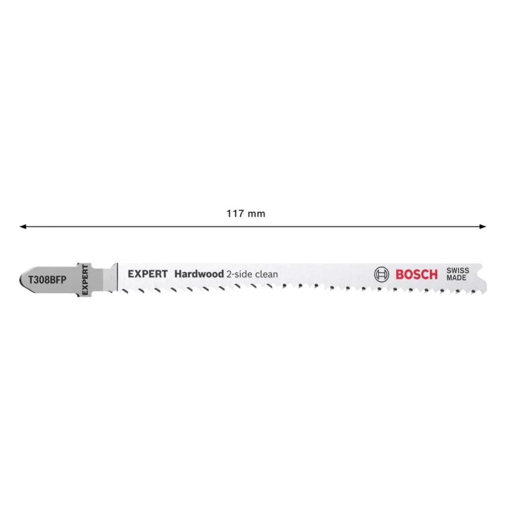 Bosch EXPERT Hardwood 2 side clean T 308 BFP hoja de sierra de calar 117 mm 25 piezas (2608901181) bimetálica Bosch Profes...