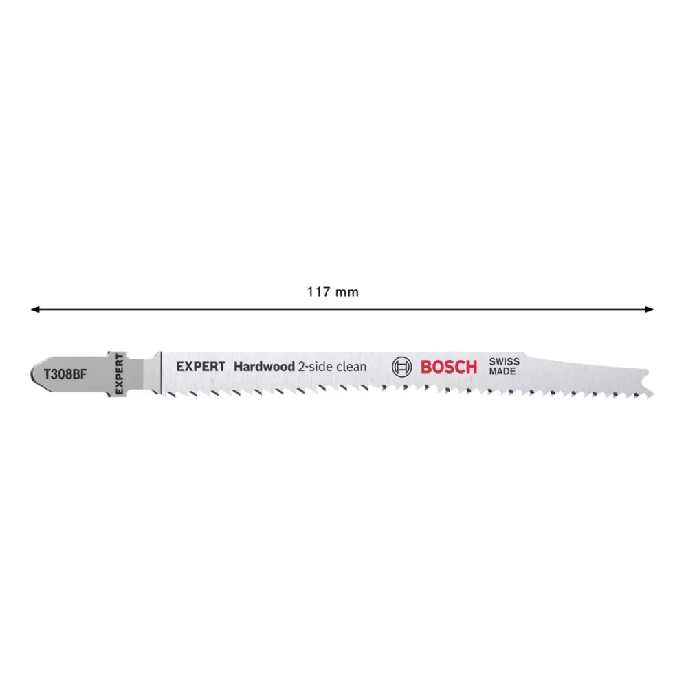 Bosch EXPERT Hardwood 2 side clean T 308 BF hoja de sierra de calar 117 mm 5 piezas (2608900544) bimetálica Bosch Professi...
