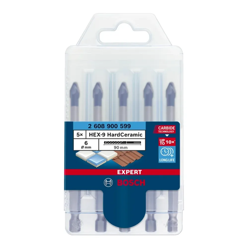 Bosch EXPERT HEX-9 Juego de brocas para cerámica dura 6,0 x 90 mm - 5 piezas (2608900599) Bosch Professional