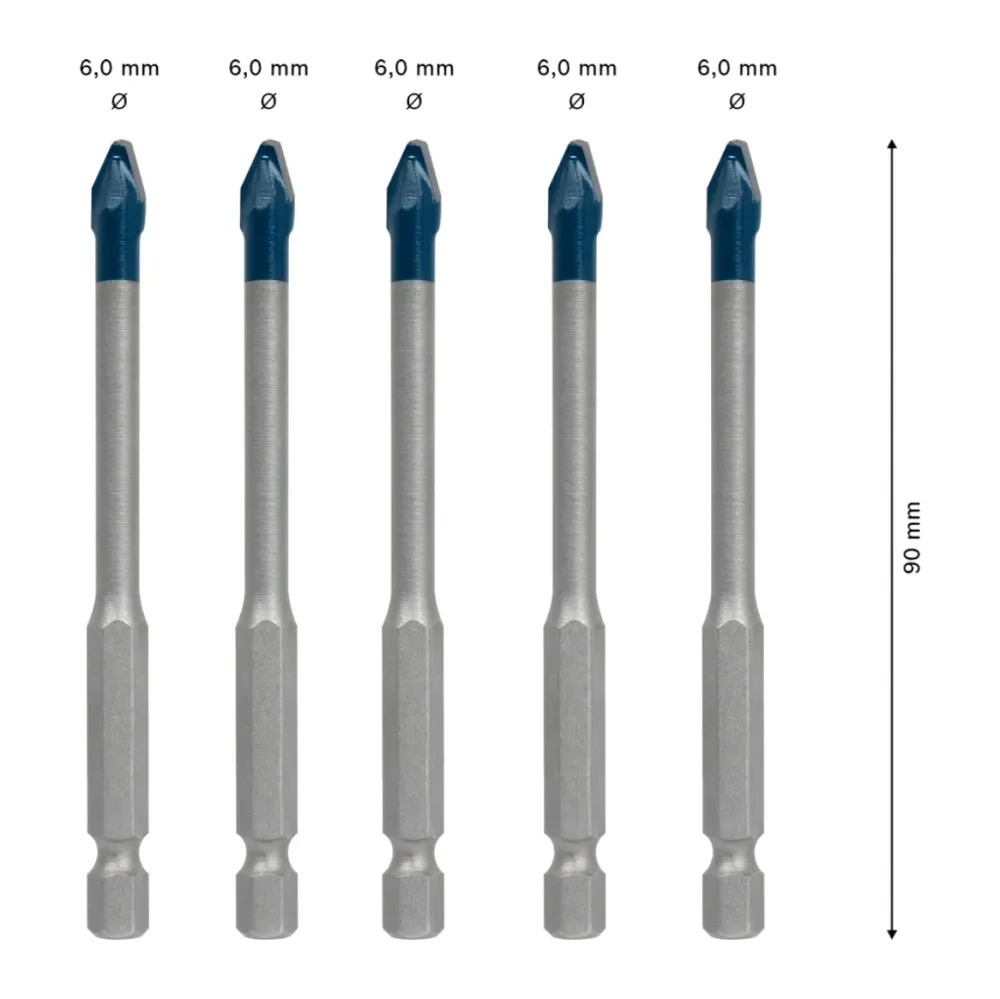 Bosch EXPERT HEX-9 Juego de brocas para cerámica dura 6,0 x 90 mm - 5 piezas (2608900599) Bosch Professional