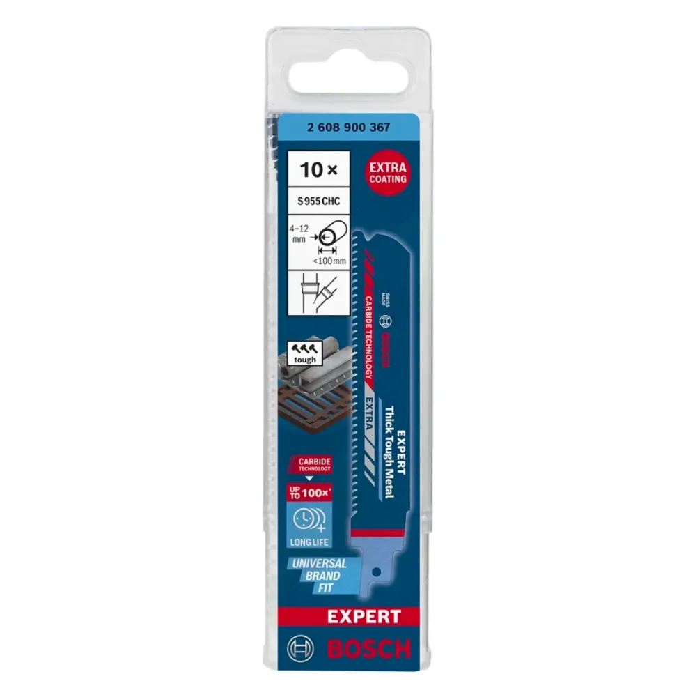 Bosch EXPERT Thick Tough Metal S 955 CHC hoja de sierra de sable 150 mm 10 piezas (2608900367) Tecnologí de carburo Bosch...
