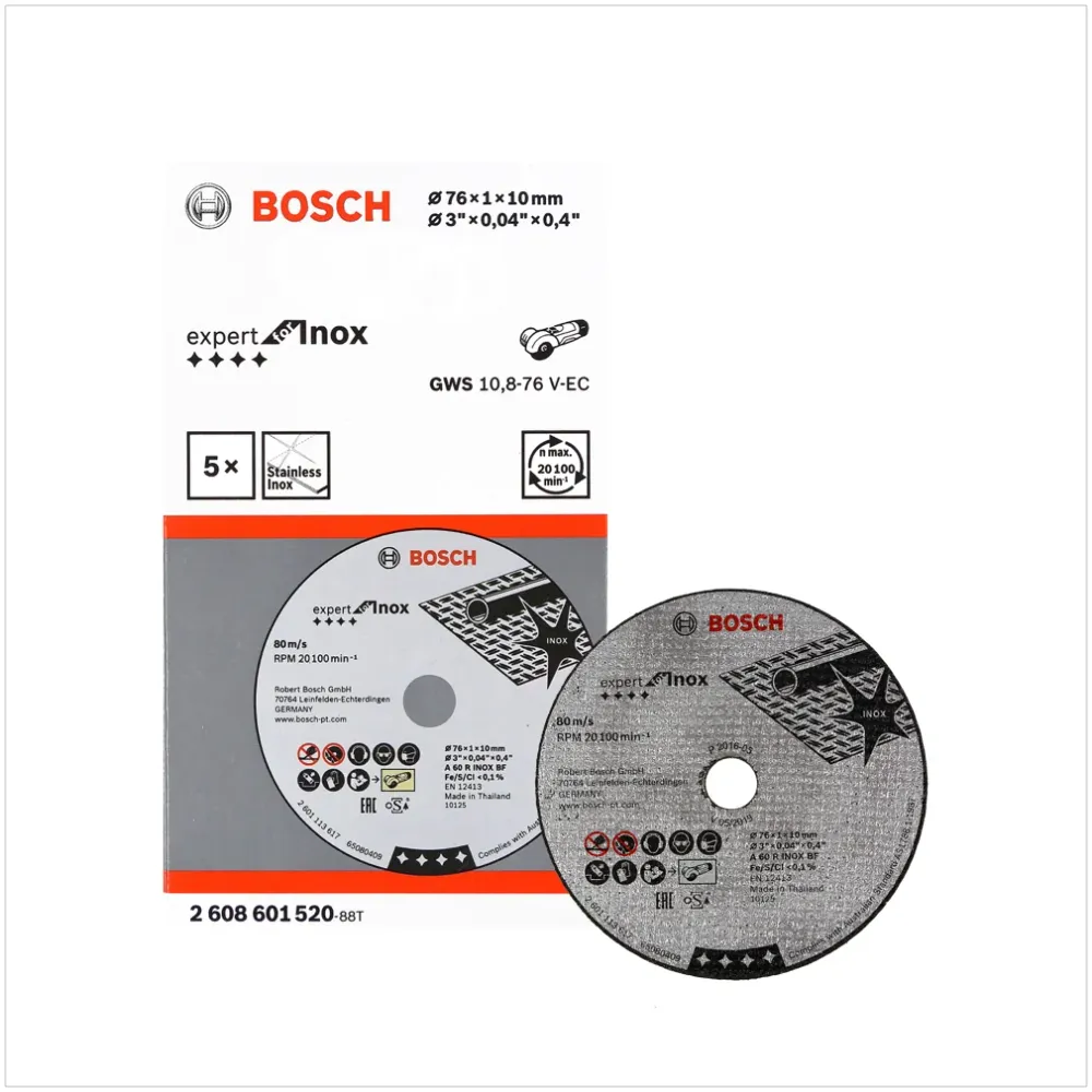 Disco de corte Bosch Expert INOX, 5 unidades, 76 mm, para GWS 10,8-76 / 12V-76 ( 2608601520 ) Bosch Professional