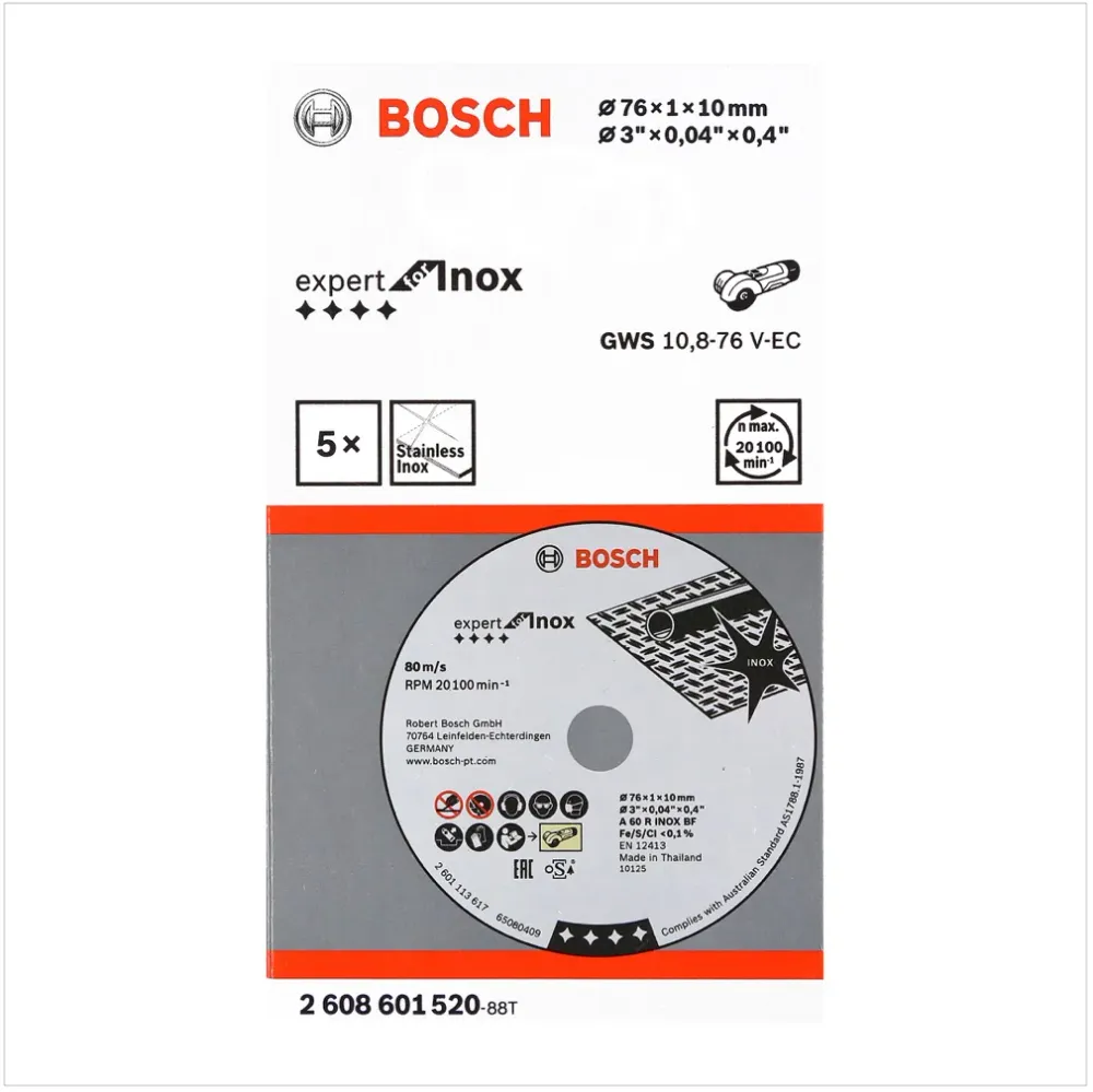 Disco de corte Bosch Expert INOX, 5 unidades, 76 mm, para GWS 10,8-76 / 12V-76 ( 2608601520 ) Bosch Professional