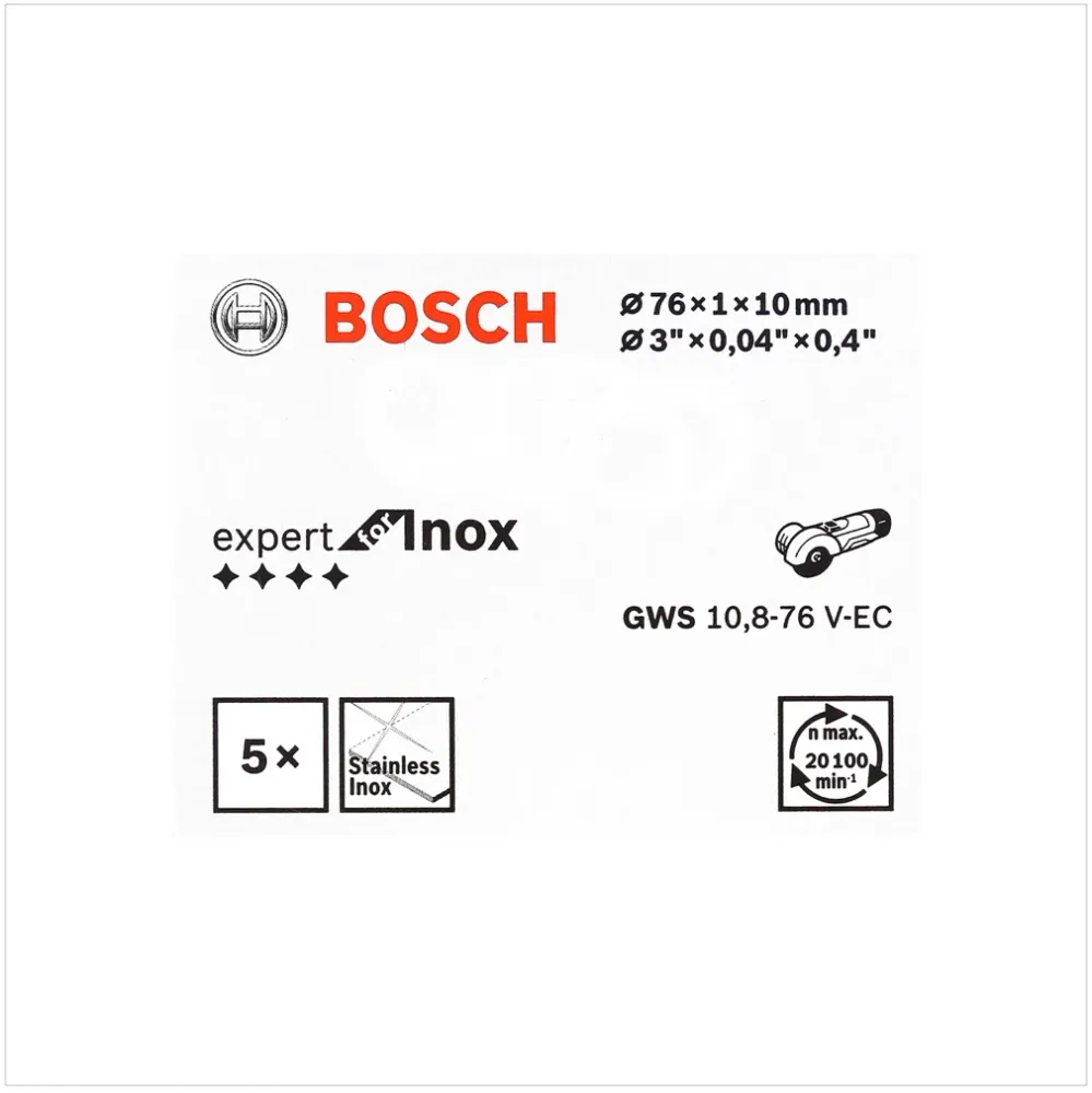 Disco de corte Bosch Expert INOX, 5 unidades, 76 mm, para GWS 10,8-76 / 12V-76 ( 2608601520 ) Bosch Professional