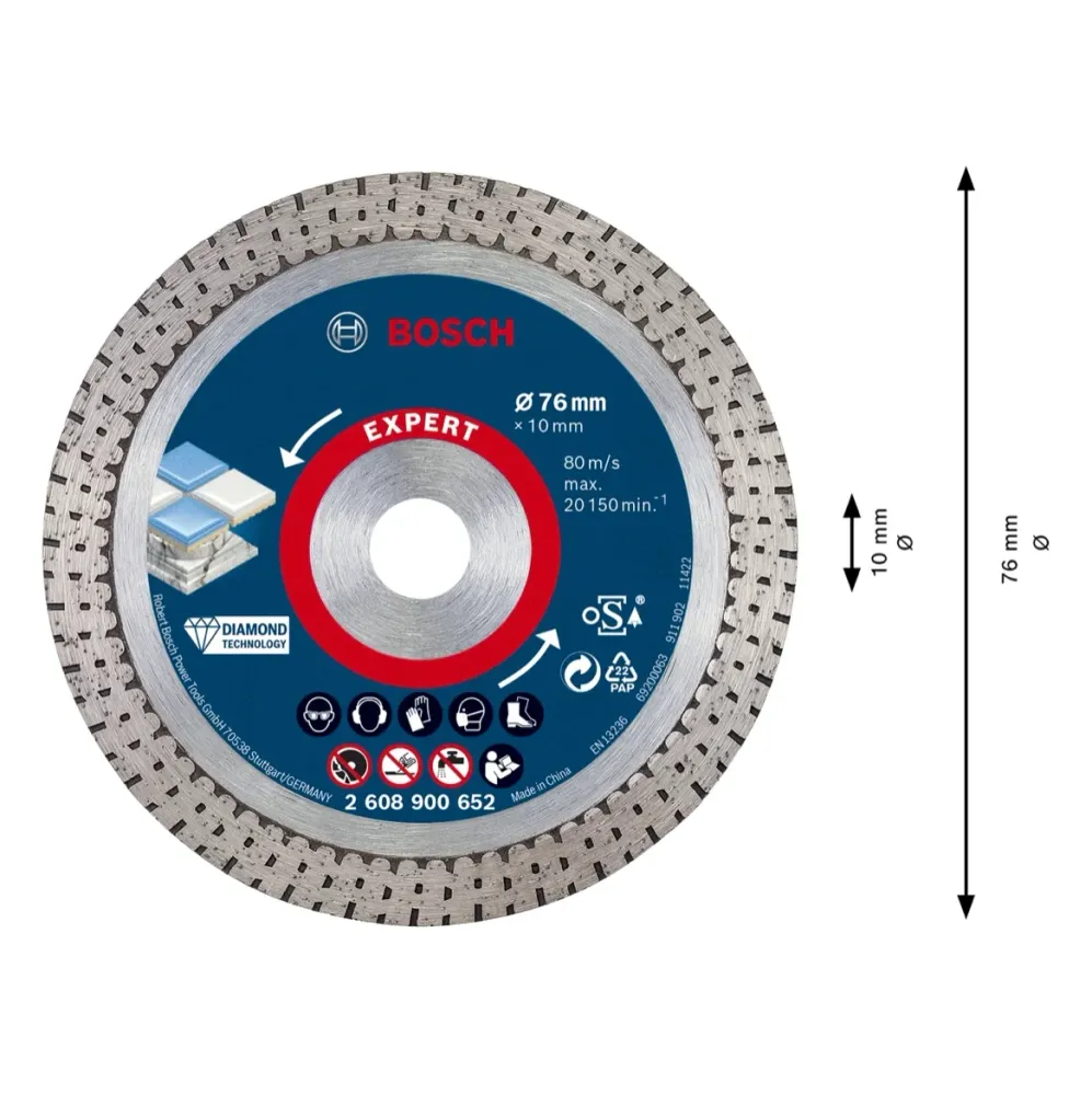 Disco de corte diamantado Bosch Expert Hard Ceramic 76 mm 76 x 1,5 x 10 mm ( 2608900652 ) Diamond Technology - sucesor de...