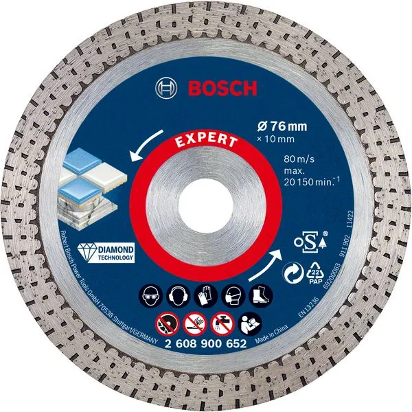 Disco de corte diamantado Bosch Expert Hard Ceramic 76 mm 76 x 1,5 x 10 mm ( 2608900652 ) Diamond Technology - sucesor de...