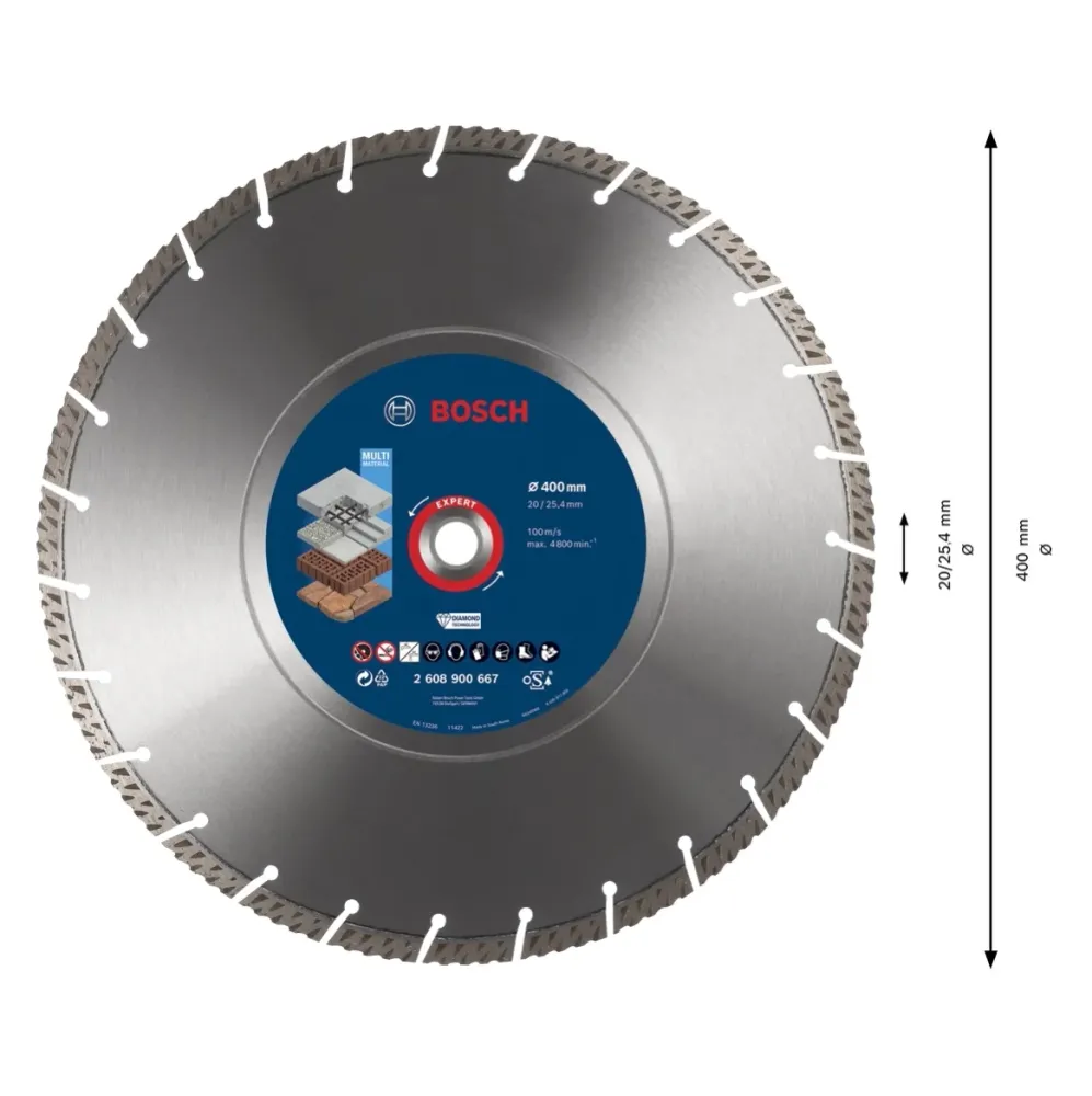 Disco de corte de diamante Bosch Expert MultiMaterial 400 x 3,3 x 25,40 mm (2608900667) Tecnologí Diamond para sierras de...
