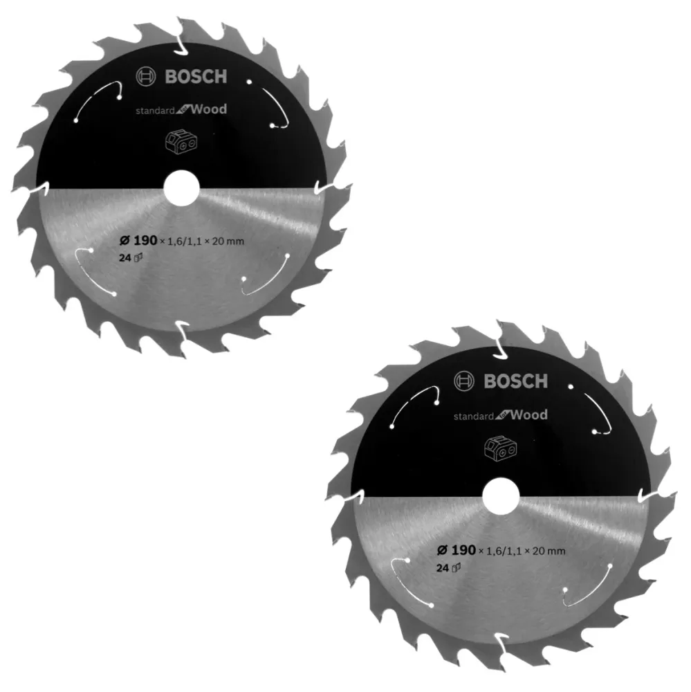 Hoja de sierra circular Bosch Estándar para madera 190 x 1,6 x 20 mm 24 dientes (2x 2608837704) Bosch Professional
