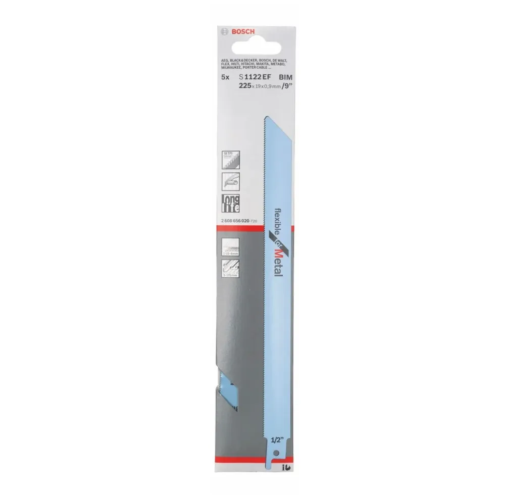 Hoja de sierra de sable Bosch S 1122 EF Flexible para metal 18tpi 225x19x0,9mm 5ud. ( 2608656020 ) Bimetálico de larga dur...