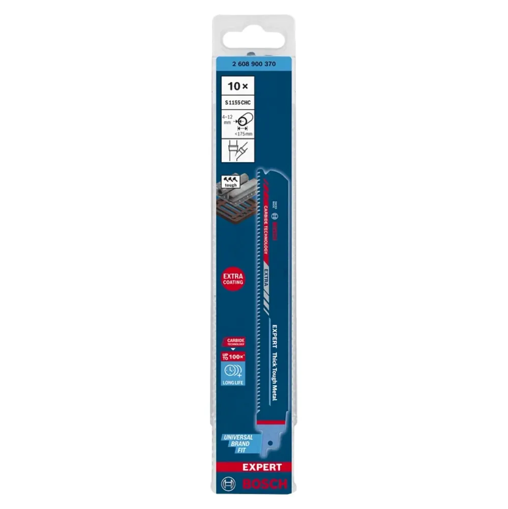 Hoja de sierra de sable Bosch EXPERT Thick Tough Metal S 1155 CHC 225 mm 10 piezas (2608900370) Tecnologí de carburo Bosch...
