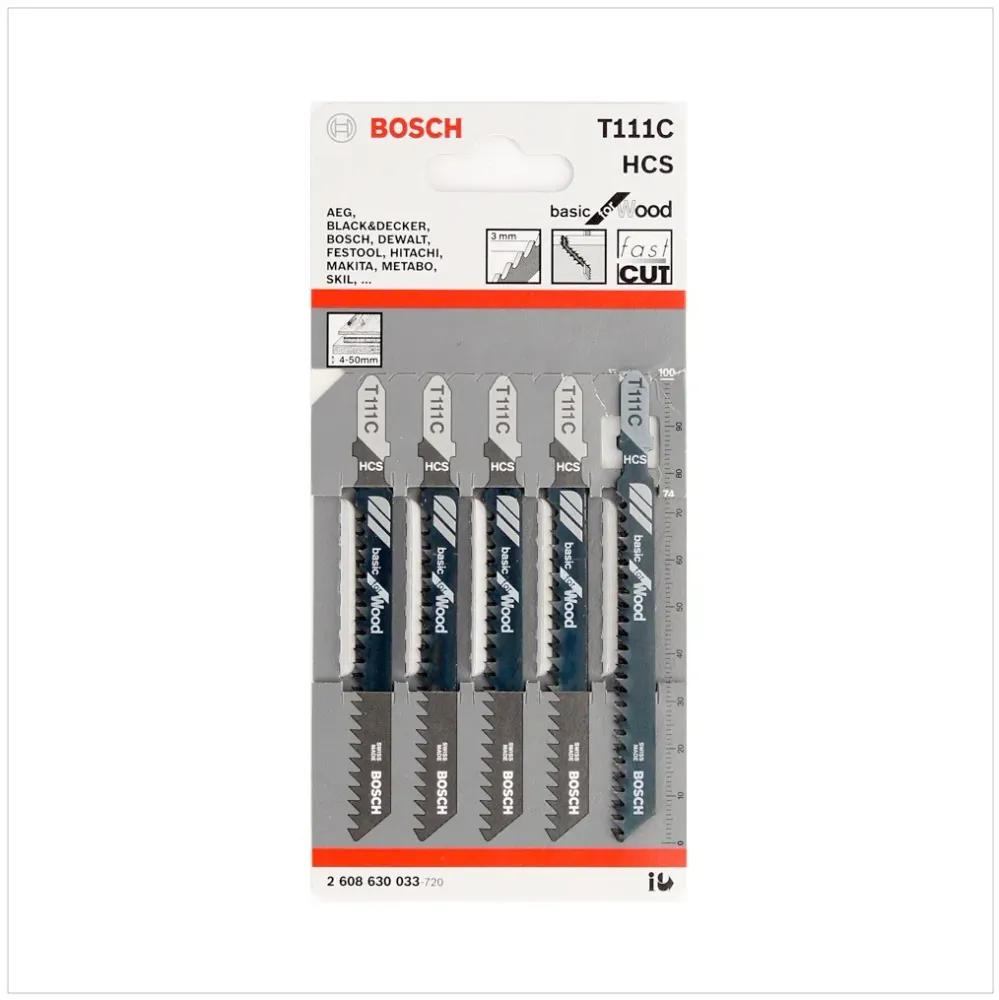 Hojas de sierra de calar Bosch T 111 C Basic para madera 5 piezas 100 mm (2608630033) Bosch Professional