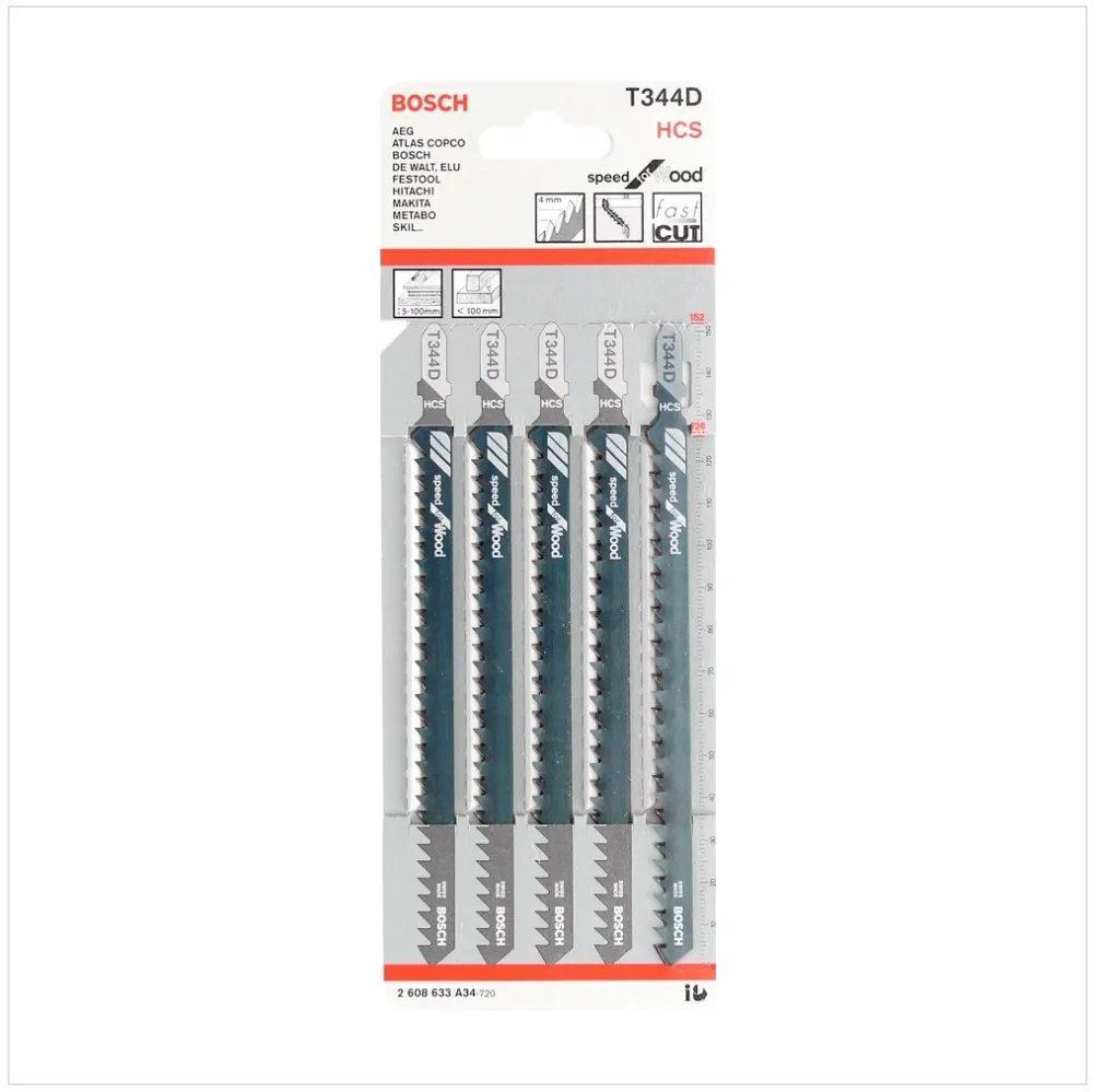 Hojas de sierra de calar Bosch T 344 D Speed para madera 5 piezas 152 mm (2608633A34) Bosch Professional