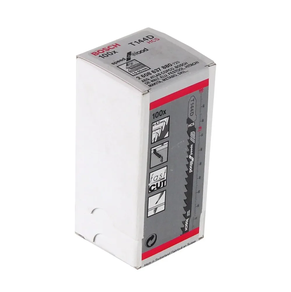 Hojas de sierra de calar para madera Bosch T 144 D - 100 piezas, diseño de dientes triscados, para sierras de calar con so...