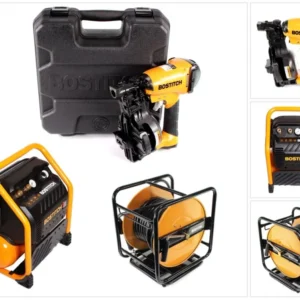 Clavadora de aire comprimido Bostitch RN46K-2-E + compresor de obra RC10SQ-E 9,4 litros + manguera de aire comprimido 30m...
