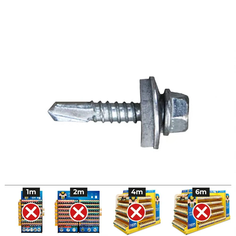 CAJA 250 UDS. TORNILLO 7301 PUNTA BROCA CABEZA HEXAGONAL Ø 5,5 x 50 mm. ARANDELA DE EPDM Ø16 CINCADO CELO