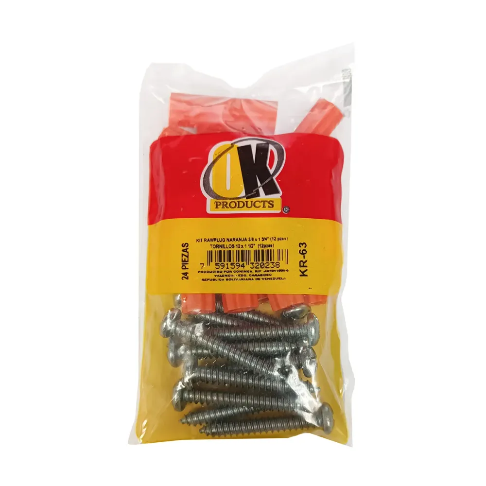 Raw Plugs Naranja Liso No. Kr-63 C/Tornillos 3/8X1 3/4¨ Coninca