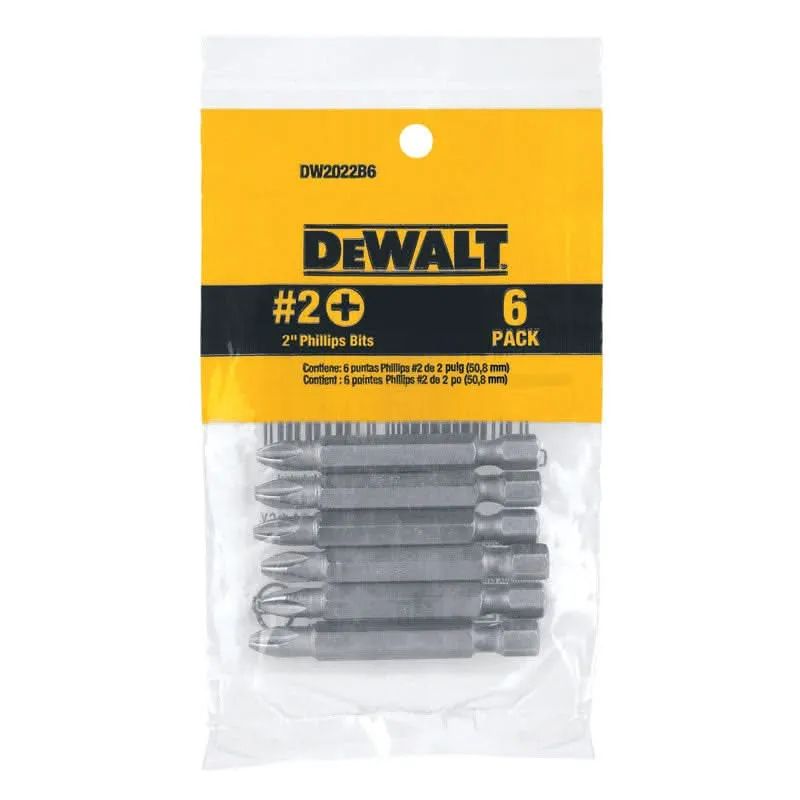 Broca de potencia de 2" Ph#2, paquete de 6, Dw DeWalt