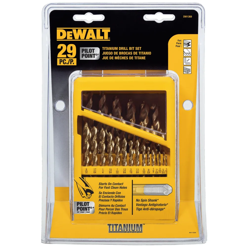 (DW1369) JUEGO DE BROCAS TITANIO PILOT POINT 1/16 1/2 C/29 PZAS DEWALT