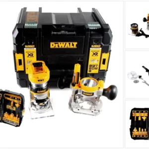 Fresadora combinada baterí DeWalt DCW 604 NT 18V 55mm + juego de fresas 12 piezas en TSTAK - sin baterí ni cargador