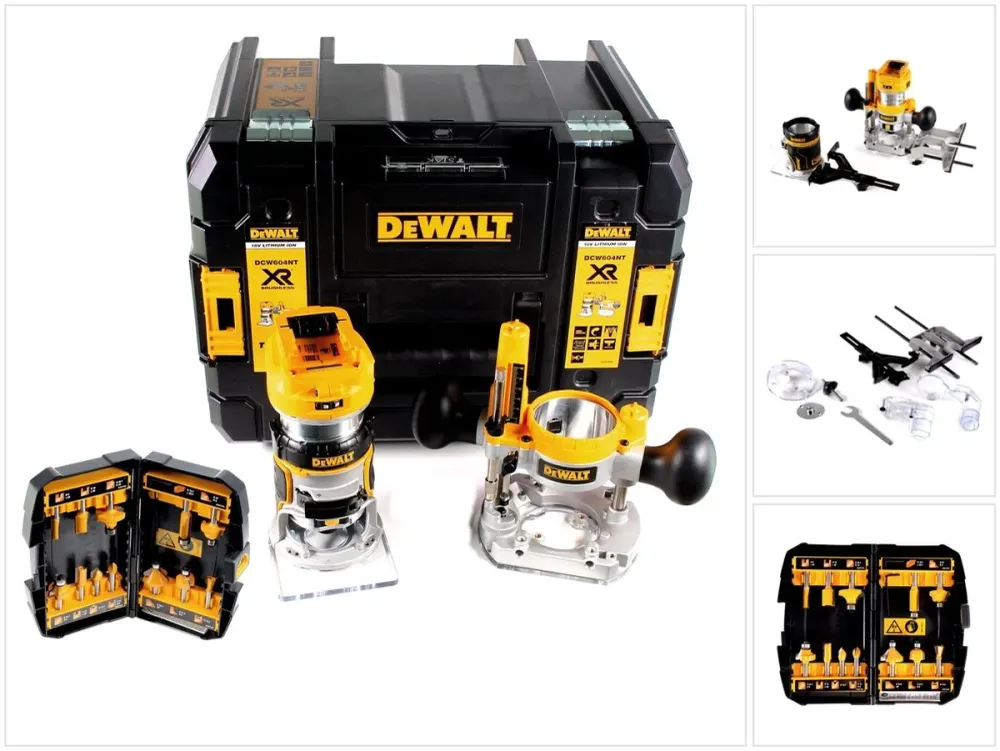 Fresadora combinada baterí DeWalt DCW 604 NT 18V 55mm + juego de fresas 12 piezas en TSTAK - sin baterí ni cargador