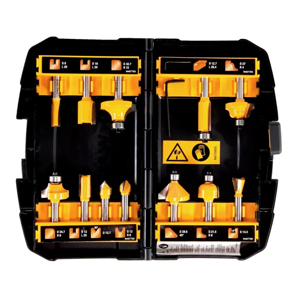 Fresadora combinada baterí DeWalt DCW 604 NT 18V 55mm + juego de fresas 12 piezas en TSTAK - sin baterí ni cargador
