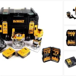 Fresadora combinada baterí DeWalt DCW 604 P2 18V 55mm + 2x baterías 5,0 Ah + 1x cargador rápido + juego de fresas 12 pieza...