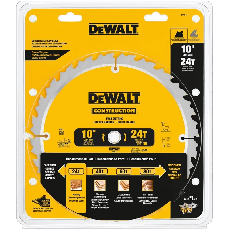 Hoja de sierra de 10" 24T Carb DeWalt