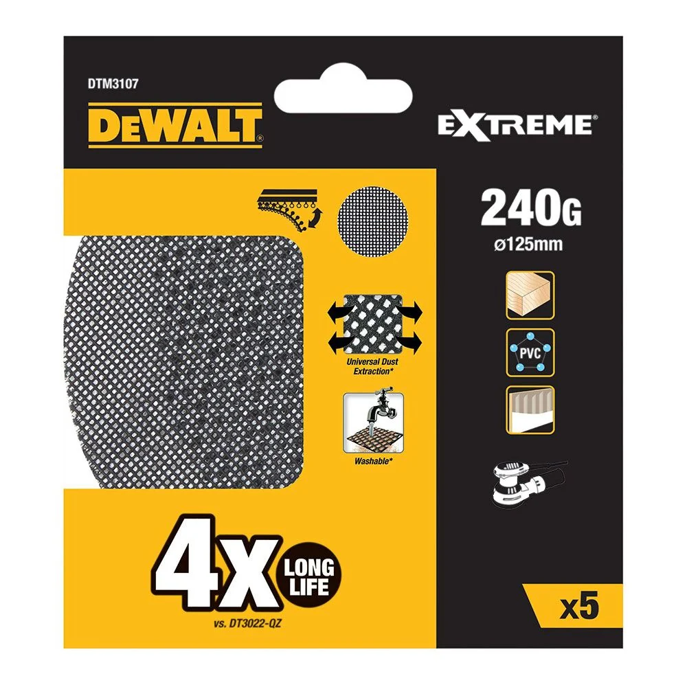 LIJAS DE MALLA PARA LIJADORAS ORBITALES Ø125 mm, GRANO 240, PACK DE 5 uds DEWALT